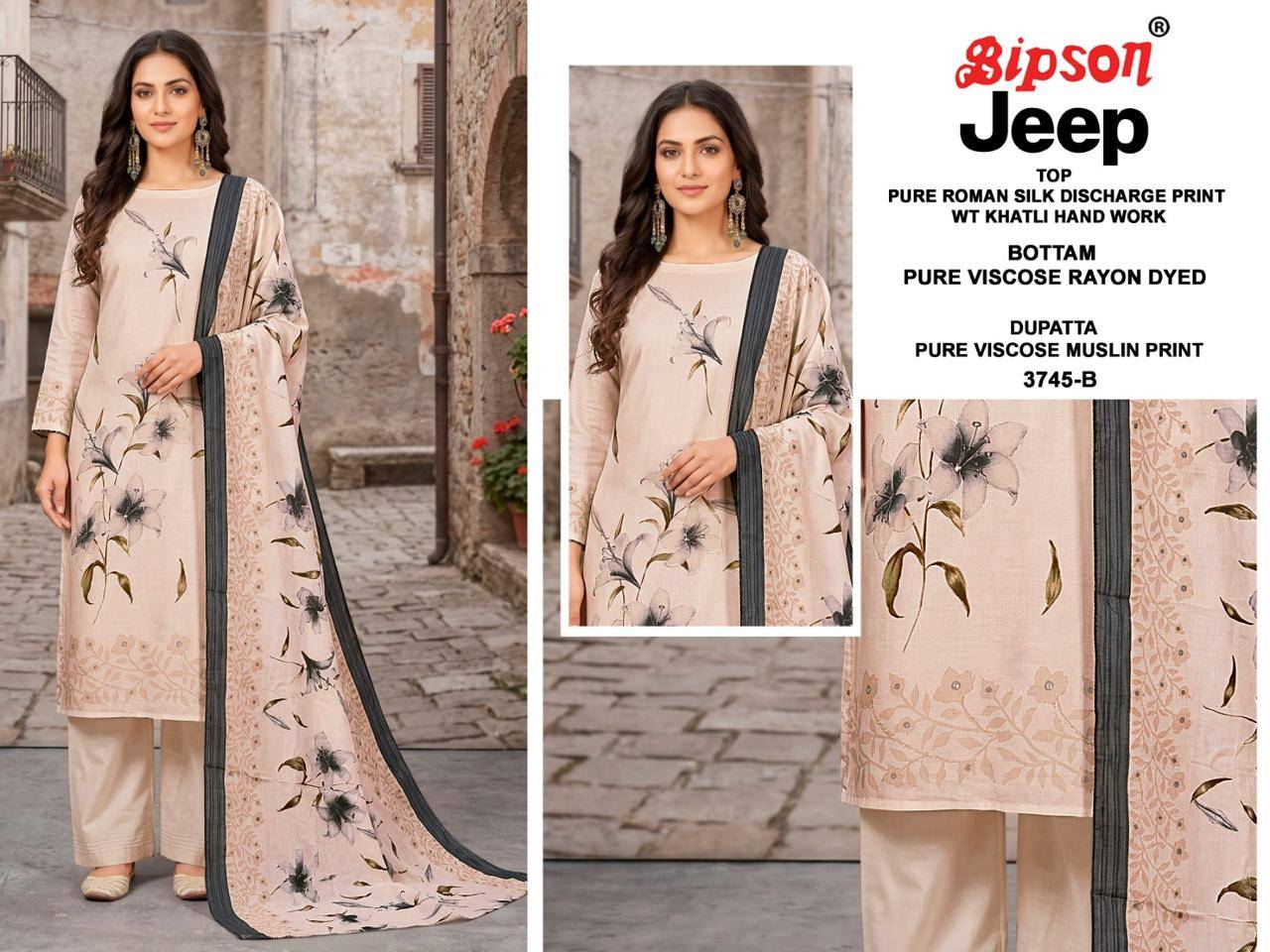 JEEP WRANGLAR - 3745 Series By BIPSON PRINTS Stylish Beautiful Colourful ROMAN SILK Dresses At Wholesale Price